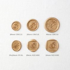 six different types of coins are shown on a white surface with measurements for each coin