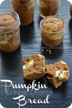 pumpkin cream cheese bread in small glass jars