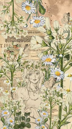 an illustration of flowers and butterflies on a page