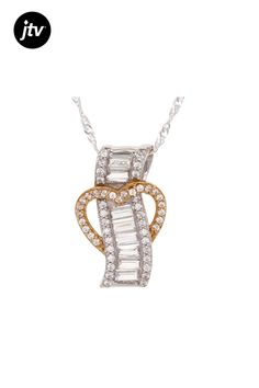 Bella Luce�� white diamond simulant 1.85ctw baguette and round, platinum and Eterno��� 18k rose gold over sterling silver heart pendant with chain. Pendant measures approximately 0.94" L x 0.56" W and has a 2mm bail opening. Includes a 18.00" L v 0.03" W Singapore chain that has a 2" extender and lobster claw clasp closure. The diamond equivalent weight is 1.12ctw Heart-shaped Baguette Diamond Jewelry For Anniversary, Heart Shaped Baguette Diamond Jewelry For Anniversary, Heart Cut Baguette Diamond Jewelry For Anniversary, Anniversary Heart Cut Baguette Diamond Jewelry, Heart Cut Baguette Diamond Jewelry Gift, Heart-shaped Baguette Diamond Jewelry For Gift, Heart-shaped Baguette Diamond Jewelry Gift, Anniversary Jewelry Pendant With Baguette Diamonds, Baguette Diamond Pendant Jewelry For Anniversary