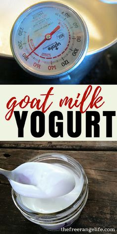 a spoon full of yogurt sitting on top of a wooden table next to a measuring