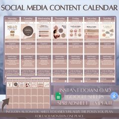 the social media content calendar is displayed