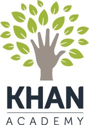 the khan academy logo is shown in white and green leaves on a black background