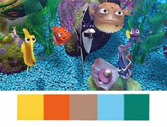 an underwater scene with fish, corals and other marine life in color swatches