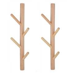 two wooden coat racks with hooks on them