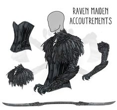 the raven maiden's outfit is made up of black feathers