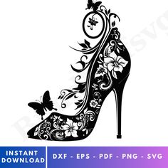 high heeled shoe with flowers and butterflies on it, in the style of floral designs