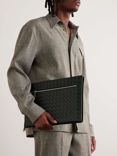 Shop BOTTEGA VENETA Avenue B. Intreciatto Leather Pouch, Explore the latest in-season BOTTEGA VENETA collection today on MR PORTER Bottega Veneta Campaign, Bottega Veneta Men, Bottega Veneta Pouch, Mens Aesthetic, Leather Phone Pouch, Latest Bags, Black Leather Backpack, Leather Pouch, Black Tote Bag