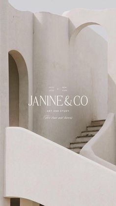 the front cover of janine & co's new book, featuring stairs and arches