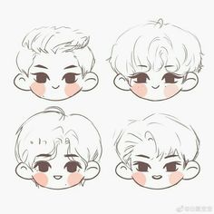 four cartoon faces with different hair styles