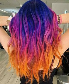 Fire Ombre Hair, Sunset Hair Color, Sunset Hair, Fire Hair, Hair Color Underneath