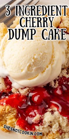 Cherry dump cake on a white plate. Best Cherry Dump Cake Recipes, No Bake Cherry Pie Filling Desserts, Desserts With Cherry Filling, Five Star Dessert Recipes, Cherry Upside Down Cake Recipe, Best Dump Cake Recipes 4 Ingredients, Quick Cherry Cobbler, Easy Cherry Crisp With Pie Filling, Easy Dump Cobbler Recipes