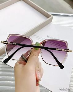 Lasaky - 1 Pair Rimless Cat Eye Shade Sunglasses Trendy Rimless Purple Sunglasses, Trendy Purple Rimless Sunglasses, Purple Rimless Sunglasses With Tinted Lenses, Purple Rimless Sunglasses With Gradient Lenses, Purple Rimless Tinted Sunglasses, Purple Rimless Sunglasses With Mirrored Lenses, Purple Rimless Mirrored Sunglasses, Purple Glass Sunglasses For Spring, Elegant Purple Sunglasses For Summer