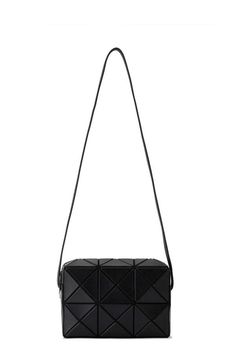 Bao bao bags are versatile and unmistakable thanks to the geometric patterns and metallic hues. bao bao issey miyake's bags are sought after for being long-lasting investment pieces with a touch of creative playfulness as seen with the cuboid matte black.    matte black crossbody bag with a secure zip closure. the shoulder strap can be adjusted using the metal fittings in the main compartment ensuring versatility while maintaining a minimalist appearance. the cuboid series features a rectangular shape made of classic triangular pieces in a matte finish.    colour: black. composition:  surface: polyvinyl chloride base: 100% polyester lining: 100% nylon strap: 100% nylon partly: synthetic leather. measurements: height: 115mm x width: 170mm x depth: 60mm. strap: 680-1340mm. weight: 200g. made Modern Geometric Bag With Adjustable Strap, Geometric Bag With Adjustable Strap, Modern Geometric Shoulder Bag With Adjustable Strap, Geometric Bags With Removable Pouch For Daily Use, Modern Black Geometric Bags, Bao Bao Bag, Issey Miyake Bag, Bao Bao Issey Miyake, Bao Bao