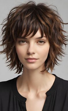 Shag Hairstyles Blonde, Rock Style Hair, Chin Length Shag Hairstyles, Shag Mullet Haircut, Edgy Hair Styles, Rockstar Shag Haircut, Asymetrical Haircut Shag, Textured Bob With Bangs, Women’s Shag Mullet Short