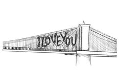 an architectural drawing of the brooklyn bridge with graffiti on it that says i love you