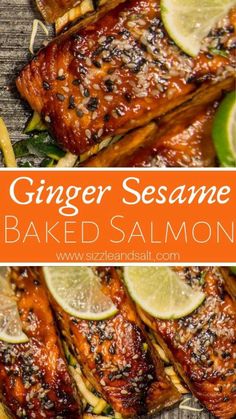 ginger sesame baked salmon with limes and onions