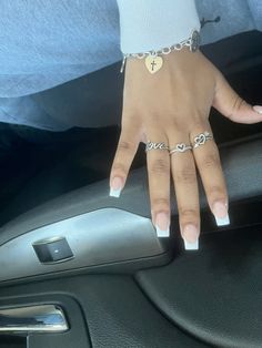 -nude and white French Tip Acrylics, French Tip Acrylic Nails, Nude Nails, Short Nails, Acrylic Nails, Nails, White