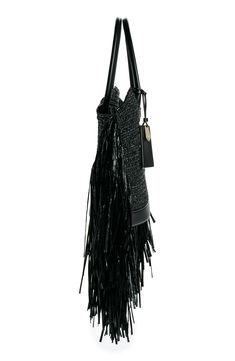 A curvaceous and fringe-framed silhouette captures attention for this Italian-crafted raffia tote designed with a leather zip pouch, top handles and base. Open top Top carry handles Removable tethered zip pouch Structured silhouette with flat base for stability Raffia/leather Made in Italy Designer Handbags Evening Tote Bag With Fringe, Evening Top Handle Shoulder Bag With Fringe, Luxury Travel Bag With Fringe, Evening Fringe Tote Bag, Luxury Fringe Shoulder Bag For Travel, Luxury Travel Shoulder Bag With Fringe, Leather Party Bags With Tassels, Luxury Fringe Bag For Shopping, Luxury Top Handle Shoulder Bag With Fringe