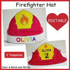 two firefighter hats made out of construction paper