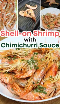 Shell-on Grilled Shrimp with Chimichurri Sauce Jumbo Shrimp Recipes, Shrimp Marinade, Garlic And Olive Oil, Grilled Shrimp Recipes, Jumbo Shrimp, Chimichurri Sauce, Shrimp Recipes Easy, Easy Dinner Recipe, Easy Shrimp