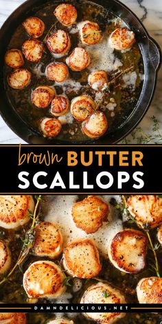 An easy appetizer idea using just 5 ingredients! This simple scallop recipe is also a great main course idea. Full of brown butter goodness, these pan-seared scallops are delicious and fancy! Brown Butter Scallops, Baked Brisket, Butter Scallops, Fish Dinners, Parmesan Risotto, Seared Scallops, Healthiest Seafood, Easy Seafood, Scallop Recipes