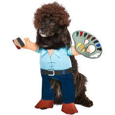 Rubie's Bob Ross Pet Costume | Front Image of Bob Ross Pet Costume Bob Ross Costume, Company Halloween, Halloween Parade, Iconic Artwork, Soft Spoken, Cat Costume, Unique Costumes, Bob Ross, Curly Wig