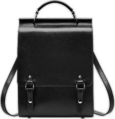 Black Leather Backpack With Hasp Closure, Black Large Capacity Backpack For Office, Large Capacity Black Backpack For Office, Black Office Backpack, Black Rectangular Office Backpack, Everyday Black Backpack With Hasp Closure, Black Rectangular Leather Backpack For School, Black Rectangular Leather Backpack For Back To School, Vintage School