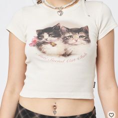 Never Worn. Graphic Baby Tee In Cream "Anti Social Cat Club" Front Print Cropped Length Short Sleeves Crew Neck 100% Cotton Open To Offers Inspi Makeup, Grunge Tee, Graphic Baby Tee, Tøp Aesthetic, Dark Coquette, Baby Graphic Tees, Girls Crop Tops, Cat Club, Anti Social