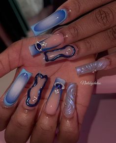 Blue Acrylic Nails, Colored Acrylic Nails, Girly Acrylic Nails, Short Square Acrylic Nails, Long Acrylic Nails Coffin, Unique Acrylic Nails, Long Square Acrylic Nails, Bling Acrylic Nails