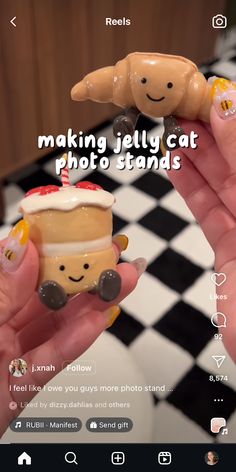 someone is holding up a tiny doll in their hand with the caption making jelly cat photo stands