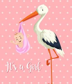 Stork baby with baby girl on pink backgr... | Premium Vector Stork Bird, Baby Stork, Background Baby, Sleeping Animals, Law Logo, Decorative Stamps, Japanese Origami, Girl Background, Baby Pigs