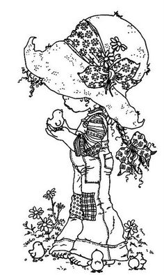 a black and white drawing of a woman holding an umbrella over her head with flowers on it