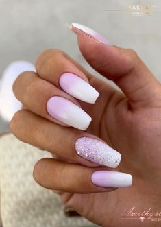 30 Trendy Ombre Nails Perfect For Every Season Pink Ombre Nails With Glitter, White And Pink Ombre Nails, White And Pink Ombre