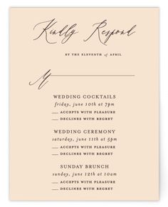 the wedding program card is shown in black ink