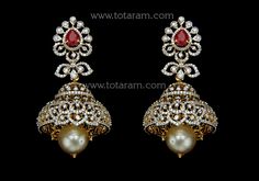 18 karat gold '2 in 1' detachable diamond jhumkas - diamond dangle earrings with color stones & south sea pearls
  this product has inter changeable stones in the earrings
  
  note: only the front side has diamonds as shown in the picture, the back part of the jhumka which is not visible from the front is only gold without diamonds
  

introducing our exquisite 18 karat gold '2 in 1' detachable diamond jhumkas - the epitome of elegance and luxury. handcrafted with utmost precision and attention Luxury Jeweled Temple Jewelry Jhumkas, Luxury Gold American Diamond Jhumkas, Luxury American Diamond Jhumkas For Formal Occasions, Luxury Dual-tone Temple Jewelry Earrings, Luxury Stone Work Jhumkas For Wedding, Luxury Diamond Jhumkas With Intricate Design, Luxury Fusion Style Jhumkas With Stone Work, Elegant Luxury Jeweled Chandbalis, Luxury Hand-set Chandbali Diamond Earrings