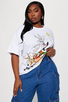 Available In Red. Looney Tunes Graphic Crew Neck Short Sleeve Disclaimer: Due To The Printing Process A Difference In Saturation May Occur. Each Garment Is Unique. 100% Cotton Imported | Gangs All Here Looney Tunes Tee Shirt in White size 3X by Fashion Nova Oversized Cartoon Print Crew Neck Top, Oversized Summer Tops With Character Print, Trendy Oversized Top With Cartoon Print, Oversized Cartoon Print Graphic Tee, Oversized Spring Tops With Cartoon Print, Oversized Cotton Tops With Character Print, Casual Tops With Cartoon Print And Relaxed Fit, Casual Relaxed Fit Tops With Cartoon Print, Casual Character Print Tops For Spring