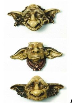 three different styles of masks with eyes and nose, one in the shape of an elf's head