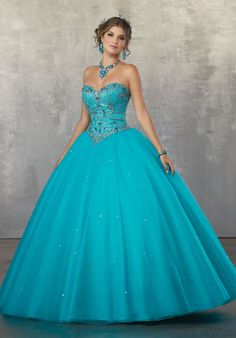 Vizcaya by Mori Lee - 60039 Rhinestone Beaded Sweetheart Neck Ballgown Cheap Quinceanera Dresses, Blue Quinceanera, Tulle Balls, Pretty Quinceanera Dresses, Quince Dress, Beaded Skirt, Glamorous Party, Princess Gown, Quinceanera Dress