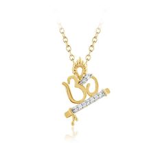 1/20 Ct Natural Diamond Basuri Om Pendant 18" Chain Necklace 14k Yellow Gold Butterfly Engagement Ring, Dog Paw Pendant, Bypass Engagement Ring, Solitaire Bands, Gold For Women, Om Pendant, Comfort Fit Wedding Band, Arrow Pendant, 14k Yellow Gold Necklace