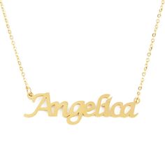 Angelica - Name Necklace 18ct Gold Plated - Free Gift Box & Bag - Pendants Italic Style ,Christmas,b Gold Necklace For Birthday With Gift Box, Gold Necklace In Gift Box For Birthday, Personalized Name Necklace As Christmas Gift, Customized Letter Name Necklace Gift, Personalized Name Necklace For Christmas Gift, Customizable Name Necklace For Christmas Gift, Letter Name Necklace For Valentine's Day And Birthdays, Nameplate Necklace For Birthday Gift And Christmas, Custom Name Necklace For Mother's Day