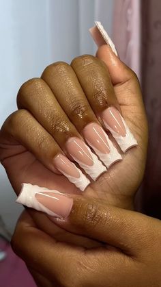 Basic French Tip Nails, Nails Square Pink, French Tip Nails Square, Basic French, Milky Nails