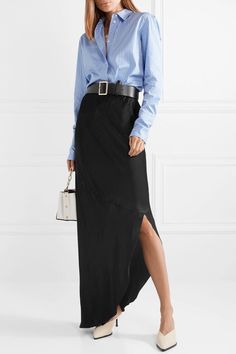 BY MALENE BIRGER Aliviay Asymmetric Maxi Skirt Silky Satin Size Eu 34 US XS/S ❤️ Long Skirt Looks, Black Silk Skirt, Meeting Outfit, Malene Birger, By Malene Birger, Maxi Skirts, Silk Skirt, Fall Winter Outfits, Black Silk