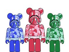 three different colored teddy bears standing next to each other