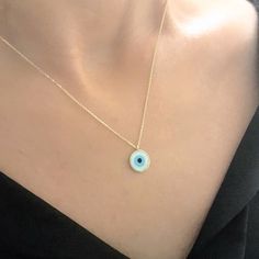 - Evil Eye Mother of Pearl Necklace for Women is made with high quality 14K real solid gold . - Circle Necklace for women is with decorated mother of pearl . Its diameter is 1 cm. - This cute, charm, dainty, delicate, elegant women jewelry Evil Eye Mother of Pearl Necklace is also called Turkish Nazar, lucky, good luck, Greek eye necklace . - You receive the necklace in a beautiful and free gift box - Free shipping (Arrive within 4 business days to the USA and Canada ( 1 day for production + 3 d Yellow Gold Evil Eye Jewelry For Anniversary, 14k Yellow Gold Evil Eye Necklace, 14k Yellow Gold Evil Eye Jewelry, 14k Yellow Gold Jewelry With Evil Eye, 14k Gold Evil Eye Necklace, Yellow Gold Evil Eye Round Necklace, 14k Gold Evil Eye Round Necklace, Gold Evil Eye Necklace, Greek Eye