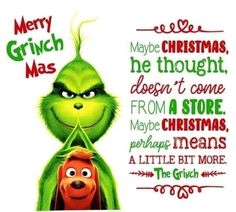 the grinch christmas card is shown with an image of the grinch and his friend