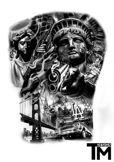 #chicanotattoodesign #chicano #chicanogirl #gangsta #gun #car #dollars #tattoo #tattoodesign #city #harlem #dice #custom #statueofliberty Dollars Tattoo Design, Hard Tattoo Designs, Angel With Money Bag Tattoo, Chicano Back Tattoo, Gansta Tattoo, Chicano Tattoos Men, Gangsta Style Tattoo, Tattoo Chicano Style, Chicago Skyline Tattoo