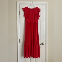 Manufacturer: Cynthia Rowley Size Origin: Us Manufacturer Color: Red Retail: $465.00 Condition: New Without Tags Closure: Back Zipper Material: Linen Blend Fabric Type: Linen Specialty: Ruffle Sleeves, Unlined ,Tiered Skirt Red Midi-length Dress With Ruffle Hem, Red Midi Dress With Ruffle Hem, Casual Red Tiered Maxi Dress, Red Casual Maxi Dress With Ruffles, Casual Red Maxi Dress With Ruffles, Casual Red Ruffled Maxi Dress, Red Flowy Tiered Midi Dress, Flowy Red Tiered Midi Dress, Red Spring Maxi Dress For Daywear