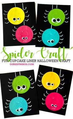 Cupcake Liner Spider Craft Halloween Craft For Toddler Easy, Spider Week Preschool, Halloween Toilet Paper Roll Crafts Easy, Toddler Spider Craft, October Crafts Kids, Insect And Spiders Preschool Activities, October Prek Crafts, Prek October Crafts