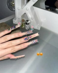 23 Nails, Bedazzled Nails, Ideas Uñas, Acrylic Nails Nude, Long Square Nails, Super Cute Nails, Girly Acrylic Nails